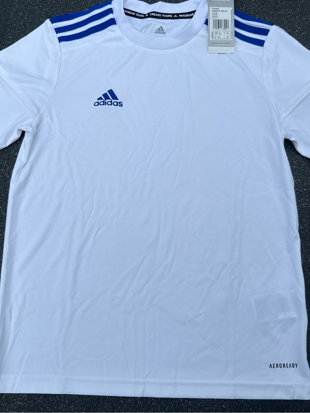 adidas Youth White AEROREADY Performance T-Shirt with Blue Stripes